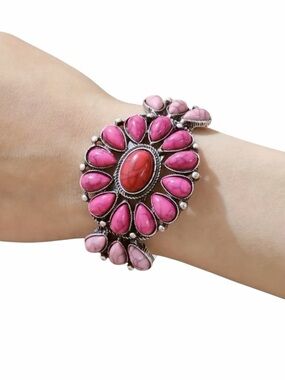 Bohemian Silver Plated Cuff Bracelet With Inlaid Colorful Turquoise Stones NWOT